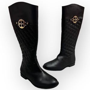 IMAN - Leather - Black & Gold Accent Knee High Riding Boots - Size 8